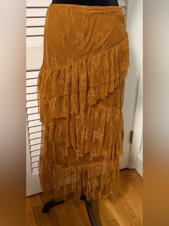 Hem & Thread Dresses & Skirts - Hem and Thread Tiered Ruffle Lace lined Maxi Skirt - Rust Brown color size Large